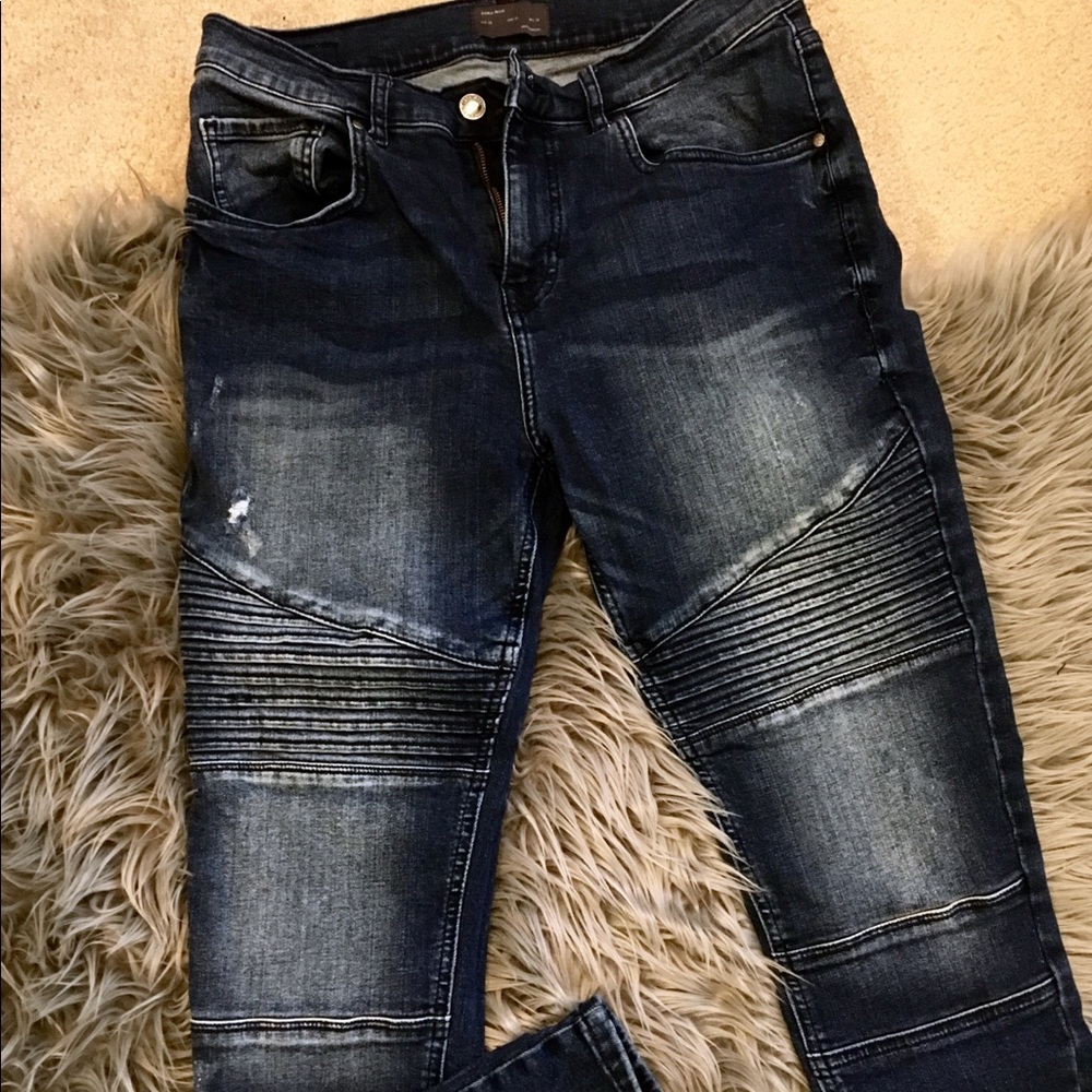Zara medium wash biker jeans
